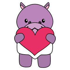 cute little hippo baby with heart love