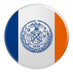 US City Button: New York City Flag Badge, 3d illustration on white background