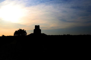 Obraz premium Silhouette of small medieval church of St. Nicholas, near Nin, Croatia.
