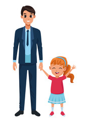 Family Single father with little kid cartoon