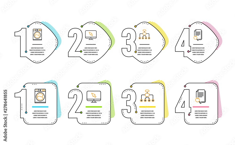 Aufkleber washing machine, internet and restructuring icons simple set. search file sign. laundry service, mon