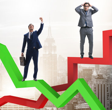 Businessman with charts of growth and decline