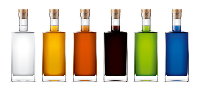 Glass bottles mockup. With cork version