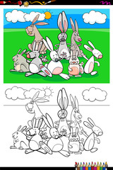 rabbits animal characters group coloring book