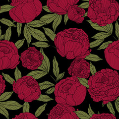 Seamless pattern of peonies, vector