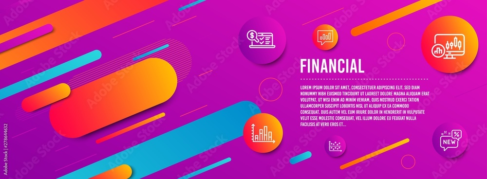 Poster header banner. dot plot, analytical chat and online accounting icons simple set. diagram graph, cand
