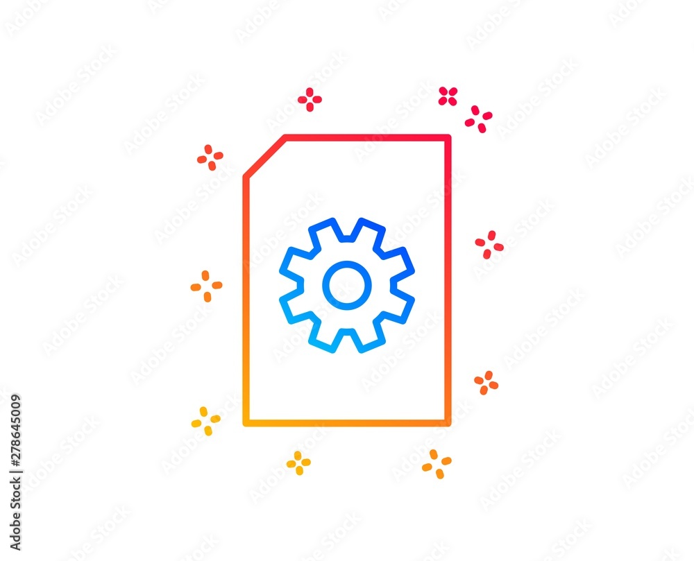 Poster document management line icon. information file with cogwheel sign. paper page concept symbol. gradi