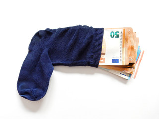 Euro Geldscheine im Sparstrumpf, 