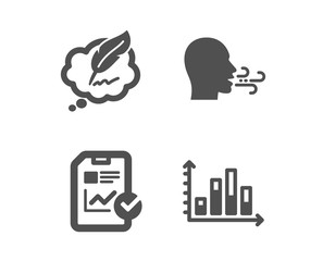 Set of Report checklist, Breathing exercise and Copyright chat icons. Diagram graph sign. Sales growth file, Breath, Speech bubble. Presentation chart.  Classic design report checklist icon. Vector