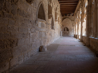 Cloister of the collegiate church of Santa Maria la Real in the village of Sasamon on the Camino de...