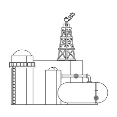 oil refinery gas factory cartoon in black and white