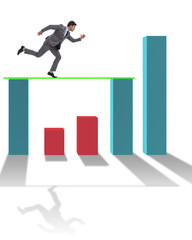 Young businessman in business concept with bar charts