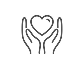 Hold heart line icon. Friends love sign. Friendship hand symbol. Quality design element. Linear style hold heart icon. Editable stroke. Vector