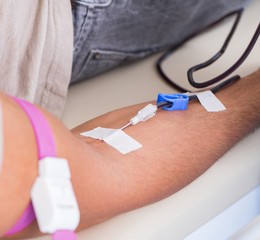 Patient getting blood transfusion in hospital clinic
