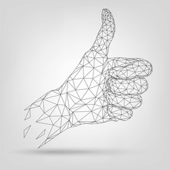 Wireframe hand, gesture, thumbs up, like, good