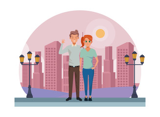 Young adult couple greeting cartoon