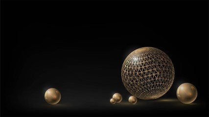 Black background with golden vector balls