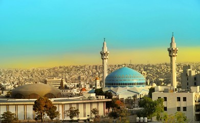 King Abdullah Mosque in Amman Jordan - obrazy, fototapety, plakaty