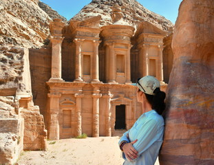 Woman in Ad Deir the Monastery Temple in Petra, Jordan