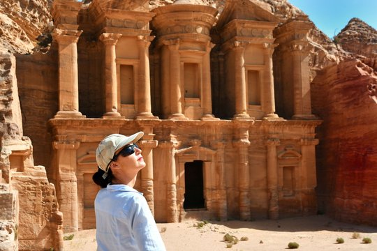 Woman in Ad Deir the Monastery Temple in Petra, Jordan