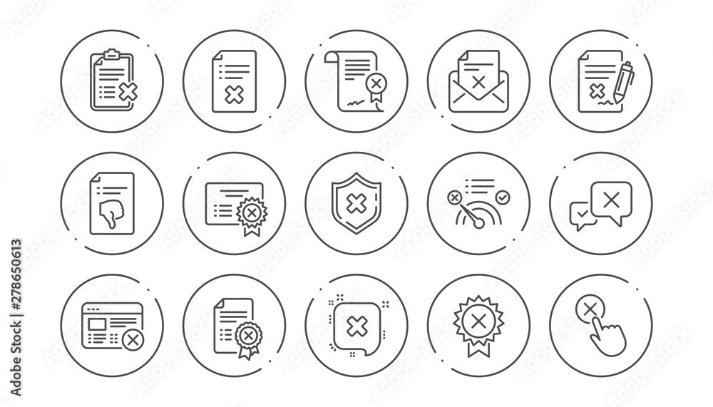 Poster reject line icons. decline, cancel and dislike. disapprove linear icon set. line buttons with icon. 