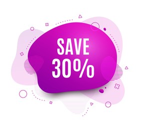 Fluid badge. Save 30% off. Sale Discount offer price sign. Special offer symbol. Abstract shape. Color gradient sale banner. Flyer liquid design. Vector