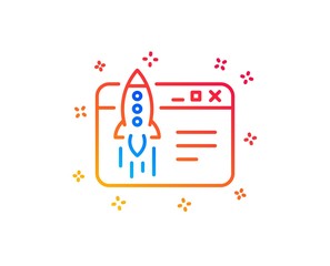 Start business line icon. Launch crowdfunding project sign. Innovation symbol. Gradient design elements. Linear start business icon. Random shapes. Vector