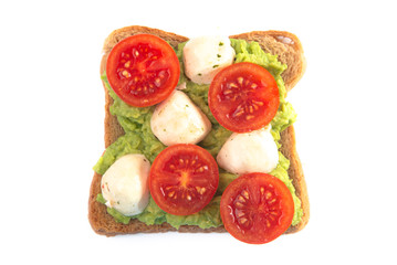 Slice of Avocado Toast with Toppings Isolated on a White Background