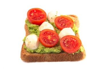 Slice of Avocado Toast with Toppings Isolated on a White Background