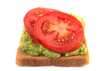 Slice of Avocado Toast with Toppings Isolated on a White Background