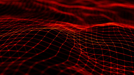 Abstract dynamic wave of many shining points and lines. Big data. Network of particles connected by lines. Abstract digital background. 3d rendering.