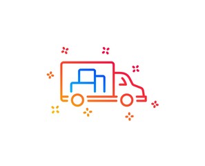 Truck transport line icon. Transportation vehicle sign. Delivery symbol. Gradient design elements. Linear truck transport icon. Random shapes. Vector