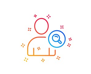 Search User line icon. Profile Avatar with Magnifying glass sign. Person silhouette symbol. Gradient design elements. Linear find user icon. Random shapes. Vector