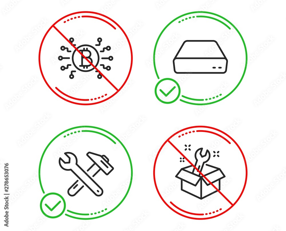 Aufkleber do or stop. mini pc, bitcoin system and spanner tool icons simple set. spanner sign. computer, crypt