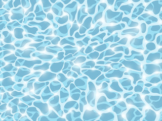 Water is blue of the sea, river or pool, with shining bright ripples. The glare on the water. Vector illustration template, banner, poster.