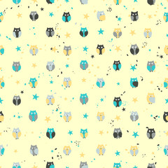 Seamless pattern with funny owls