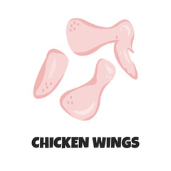 Vector Realistic Illustration of Chicken Wings. Concept of Raw Fresh Bird Meat. Icon of Piece of Turkey or Hen for Design Farm Product, Market or Butchery Shop. Uncooked Ingredient for Carnivore Diet