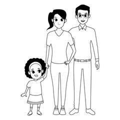Family young parents with little kid in black and white
