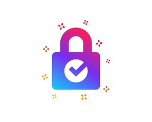 Lock with Check icon. Private locker sign. Password encryption symbol. Dynamic shapes. Gradient design password encryption icon. Classic style. Vector