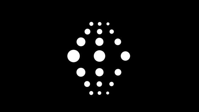 Abstraction of figures from white dot circles blinking on the black background and changing their size. Spinning black circles or dots creating the effect to animation pattern