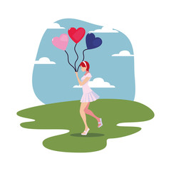 beautiful woman with balloons hearts