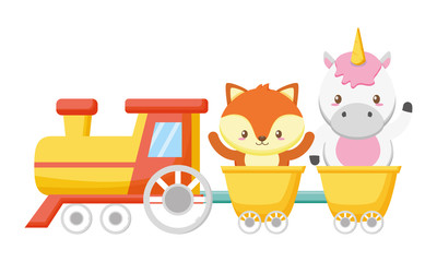cute little fox and unicorn in train