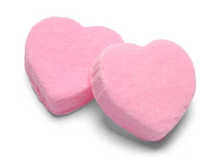 Gordijnen Two Pink Valentines Candy Heart © pixelrobot