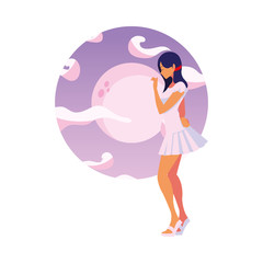 beautiful woman talk bubble in the night