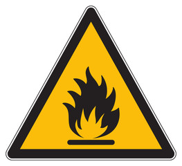 Flammable products warning yellow sign 