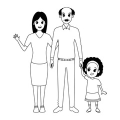 Family afro grandfather with daughter and granddaughter in black and white