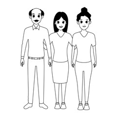 Family old father with adult daughters in black and white