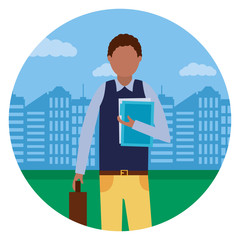 business man in the city park