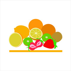 a collection of colorful fruits above the orange line