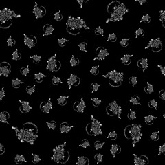 Seamless retro hand drawn teapots, great design for any purposes. Seamless pattern. Teapot hand drawn a pattern in Chinese style on black background. Retro typography. Kettle icon. Isolated vector